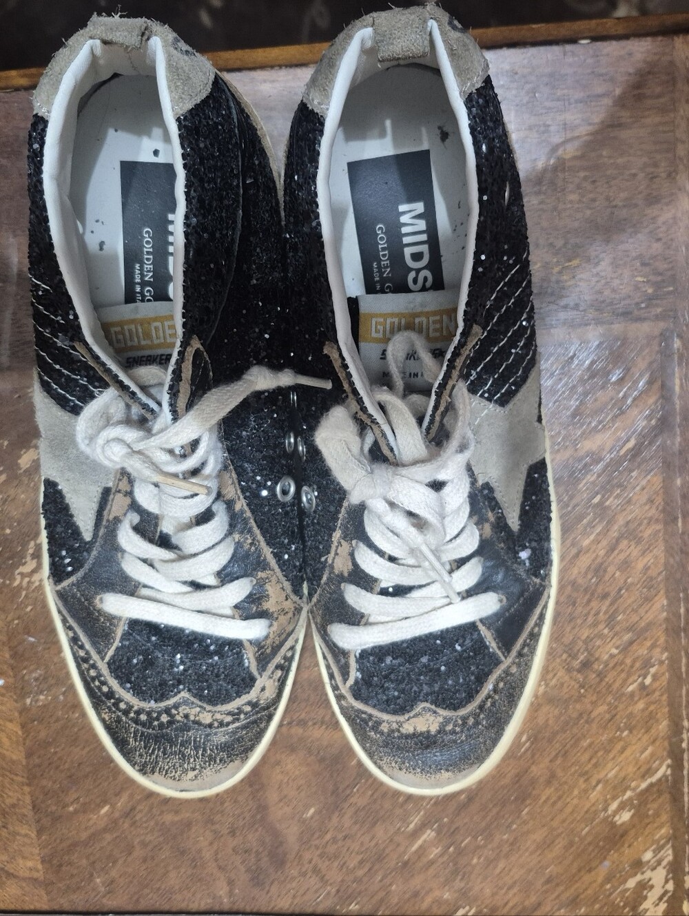 Golden Goose Black and Beige Glitter Lace-Up Women's Boots